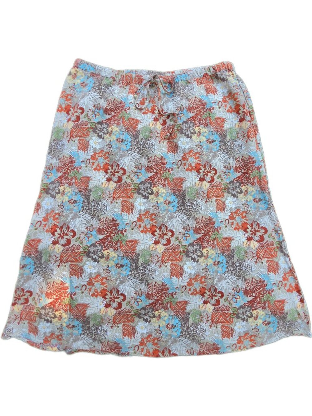 NWT Christopher & Banks Linen Blend A Line Midi Skirt Boho Floral Tribal Size L